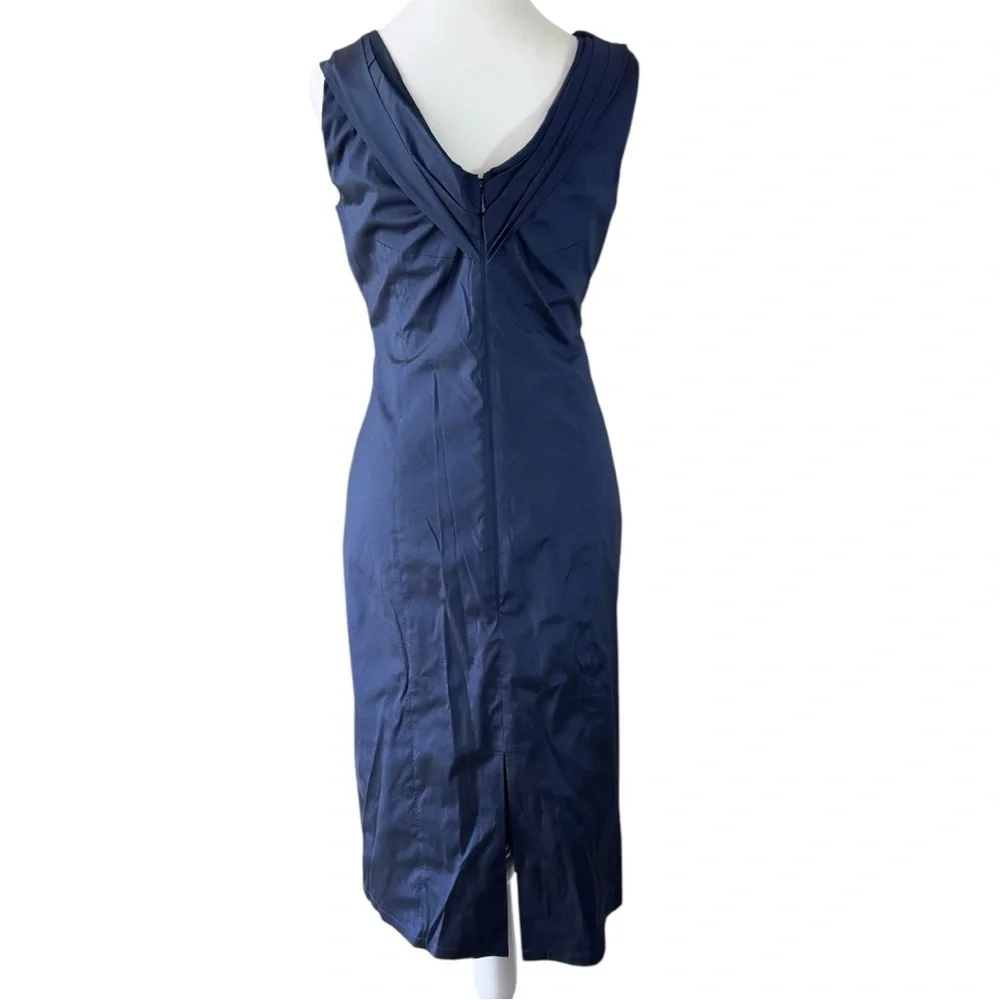 TALBOT RUNHOF Deep Blue Midi Sheath Dress with V-neck Sleeveless MSRP 1,295.00 - Picture 3 of 9